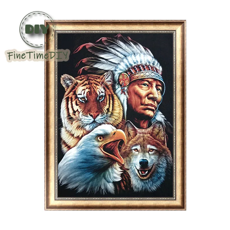 

FineTime 5D diy Full diamond cross-stitch characters tiger Wolf eagle diamond embroidery Mosaic home decoration gifts