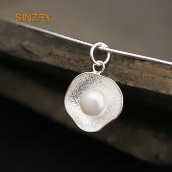 

Sinzry Real 100% Sterling Silver Natural Pearl Handmade wire drawing vintage pendant with chain Lotus flower chokers Necklace