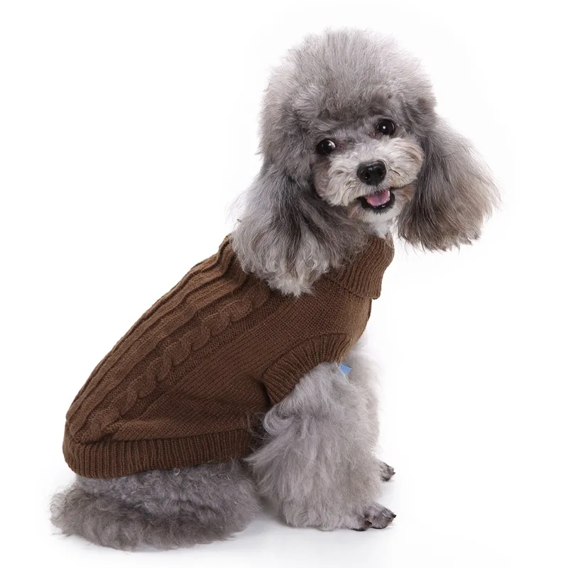 Одежда для домашних собак для маленьких собак, зимнее теплое пальто, классический свитер из флиса высокого качества, 8 цветов, свитер, Рождественская одежда - Color: brown