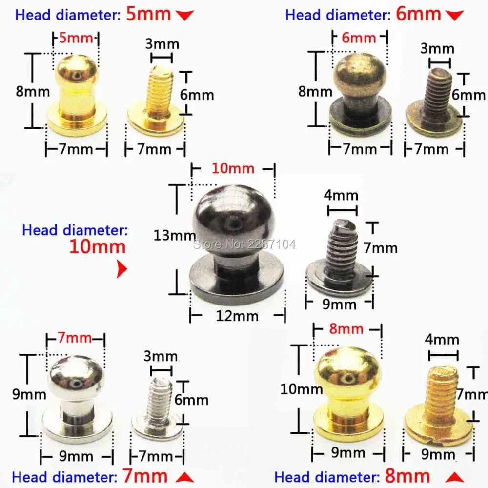 10 шт. Твердый латунный медный шарообразный с круглой головкой шпилька точечная отвертка назад кожаная сумка ремень Чикаго винт гвоздь заклепки Пряжка для сосков