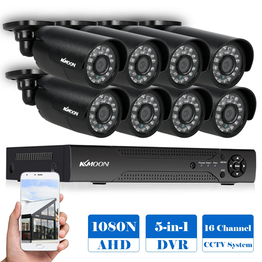 

KKmoon 16CH 1080P DVR Digital Video Recorder + 8*720P AHD IR CCTV Camera + 8*60ft Surveillance Cable for Android/iOS APP Control