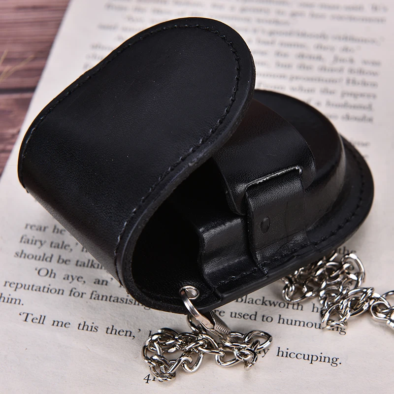 Винтаж классический кожаный карман часы Box держатель для хранения монет Чехол для хранения с цепочкой
