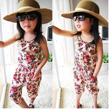 Летние комбинезоны с цветочным узором для девочек; детские комбинезоны; брюки;