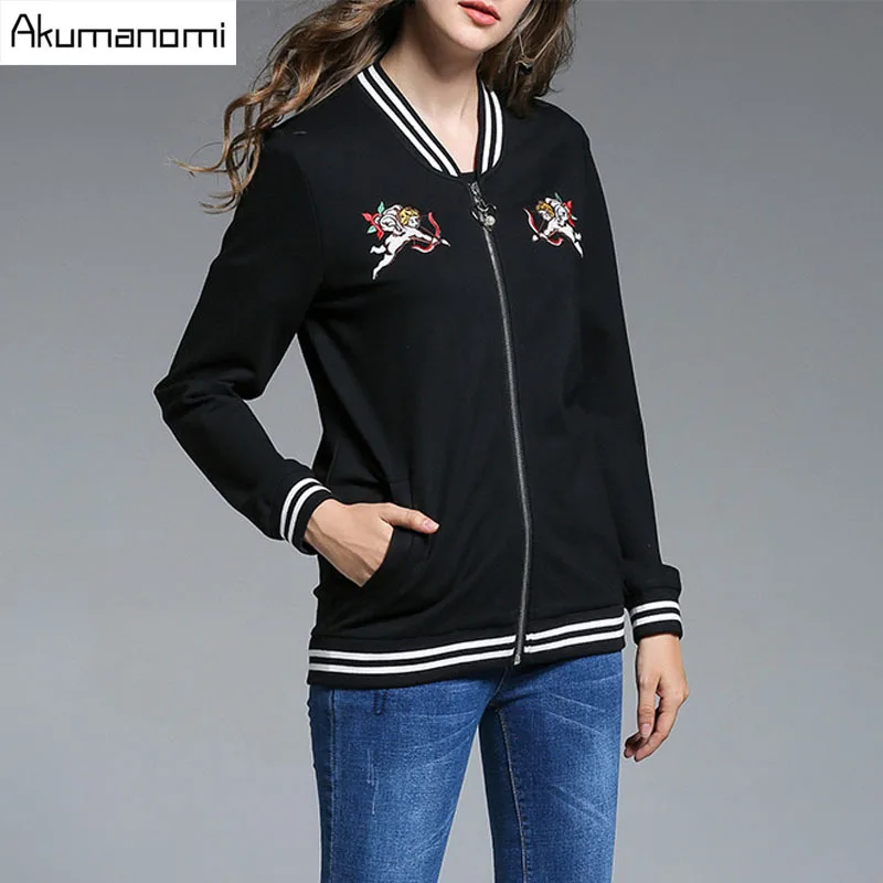 

Autumn Winter Jacket Symmetric pattern Embroidery Insert pocket zipper full Sleeve Women Clothes Spring Tops Overclothes Coat