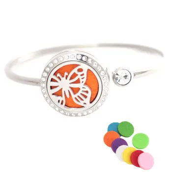 

Aromatherapy locket Bracelet Bangle Butterfly 25mm Magnet Crystal Stainless steel essential oil diffuser locket bracelet