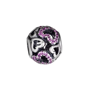 

CKK 925 Sterling Silver Beads Falling in Love Fancy Pink Valentine's day Charms Beads Fits Bracelets For Jewelry Making