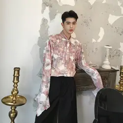 2018 новые летние Мужская мода прилив Ретро Стиль уникальный Дизайн кружевное платье с цветочным рисунком печати декольте галстук