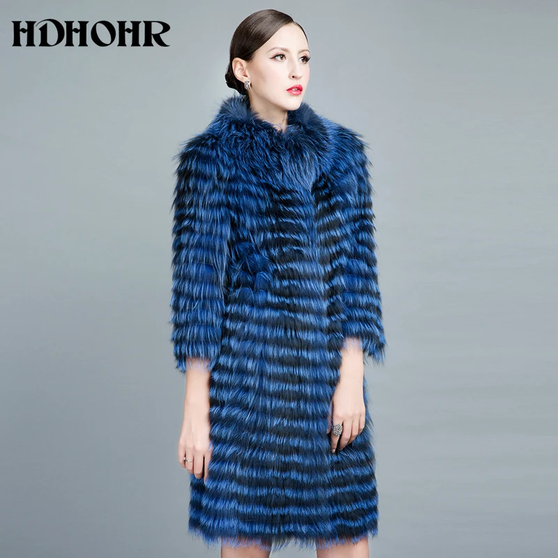 HDHOHR новые женские пальто из натурального меха серебристой лисы Зимние теплые куртки из натурального меха лисы высококачественные длинные пальто из меха лисы