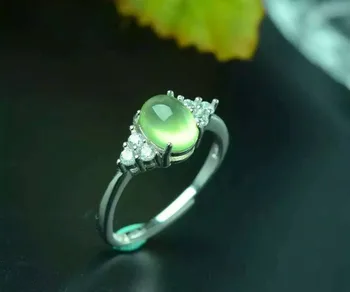 

Natural green prehnite gem Ring Natural gemstone Ring S925 silver trendy elegant Simple compact round women party Jewelry