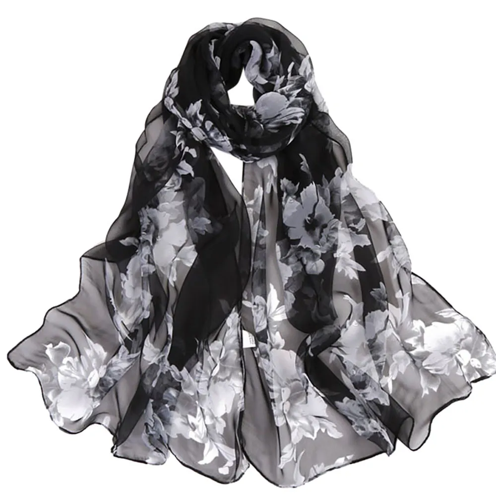Модный цветочный шифоновый шарф женский шаль длинный Шелковый мягкий широкий шарф хиджаб шарфы элегантные женские пончо для пляжа Роковая женщина# h - Цвет: B