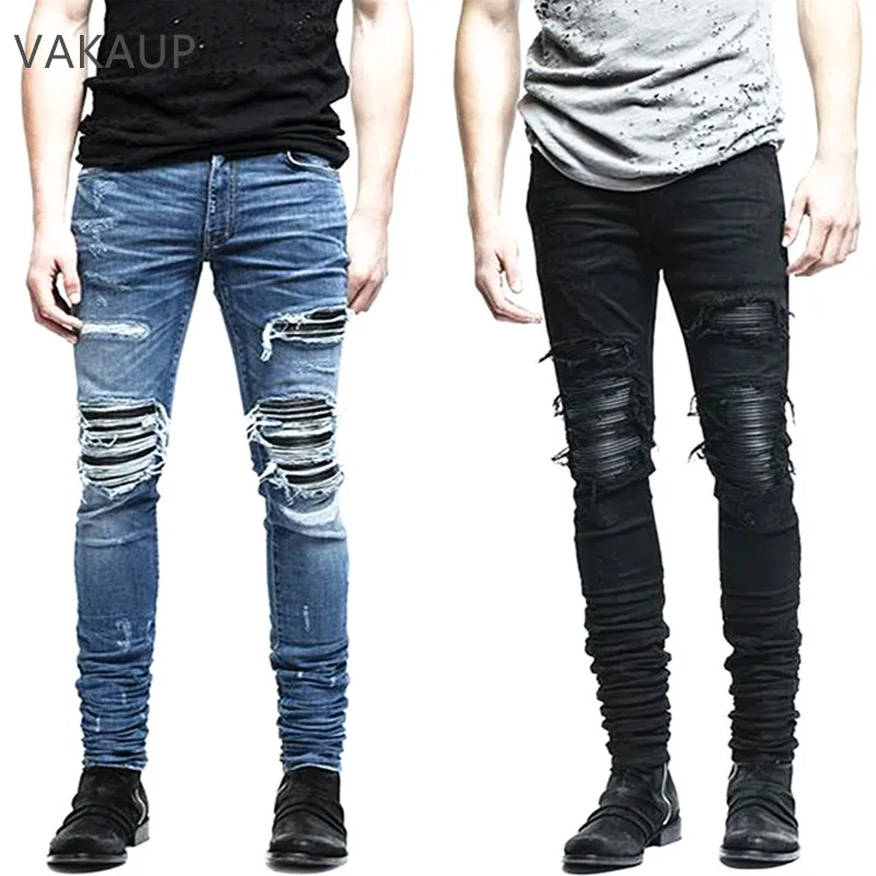 

New Mens denim pants clothing zipper skinny biker jeans men slim fit justin bieber jean Vintage ripped blue denim men jeans man