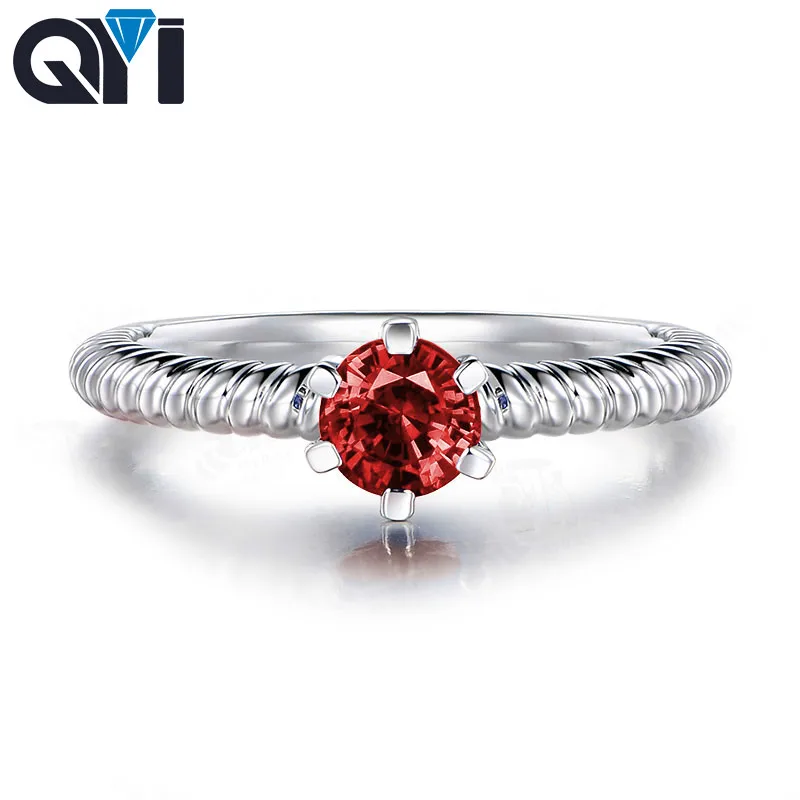 QYI Стерлинговое Серебро 925 пробы имитация рубина скрученные кольца 0.8ct круглая