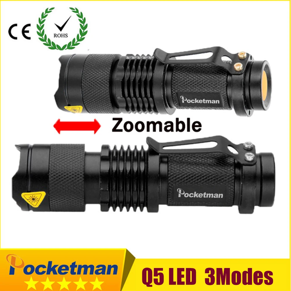 

high-quality Mini Black 2000LM Waterproof LED Flashlight 3 Modes Zoomable LED Torch penlight free shipping zk93