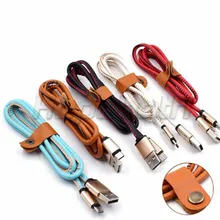 1 м 3 фута искусственная кожа металлическая головка Micro V8 usb данных кожа заряднеое устройство аксессуары связки для samsung s6 s7 android телефон