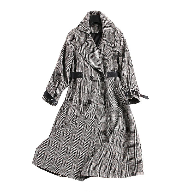 Ceinture Double Femme 2017 Manteaux Outwear Manteau Femmes Long 1 Automne Breasted Trench D'affaires Tranchée Nouveau Sl Hiver Plaid wq0xXz5