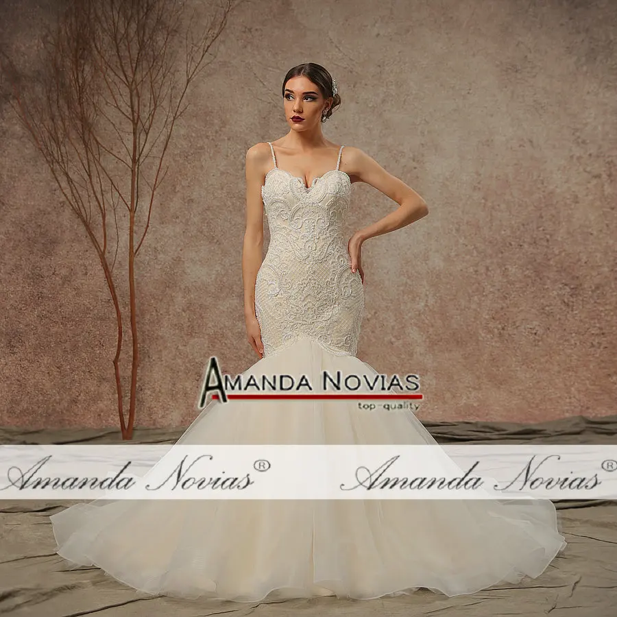 Новая модель, кружевные свадебные платья русалки с бисером и бретельками NS3449