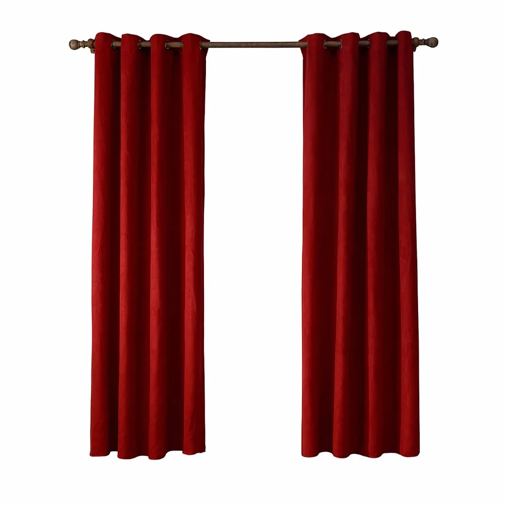 Suede Fabric Thermal Insulated Grommet Curtains for Living Room Bedroom Blackout Darkening Curtain Drapes Red 1 Piece