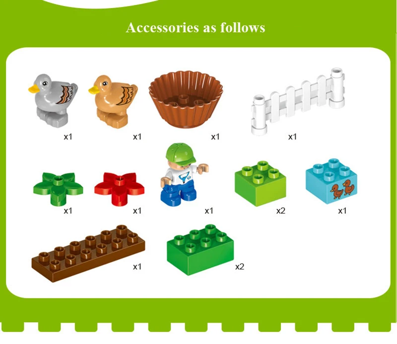 13 шт., развивающие модели, большие DIY Кирпичи, строительные блоки, наборы, животные, ферма с утками, детские игрушки, совместимые с Duploe