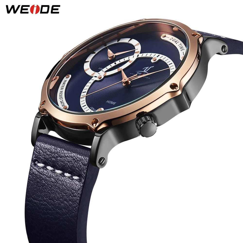 WEIDE Blue Leather Strap Men Wristwatch Analog Digital Quartz Movement Casual Design Man Top Brand Dual Relogio Masculino 2019