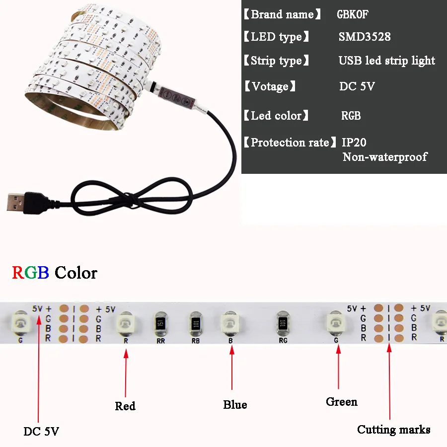 Светодио дный Светодиодная лента В 5 в USB power Светодиодная лента RGB 2835 3528 SMD HD tv Настольный ПК подсветка экрана и смещение освещения 0,5-5 м