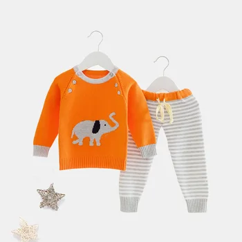 

Boys Girls Knitted Cotton Sweater Pants Suits Autumn Winter Infant Warm Clothing Set Children Cartoon Outerwear Set AA12173