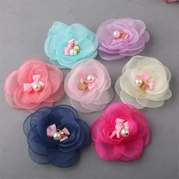 

Fashion Round Pearls Charm Core Decorated Chiffon Lace Rose Flower Patch Sticker Fit for Toddler Kids Fashion Lady Hair Jewelry