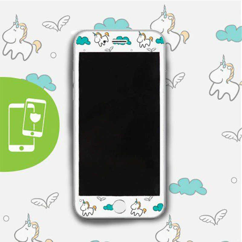 

DIFFRBEAUTY Unicorn Cartoon Cute Pattern 3D Edge 9H Hardness Tempered Glass Films for iPhone 6 6S 7 Plus Anti Fingerprint HD