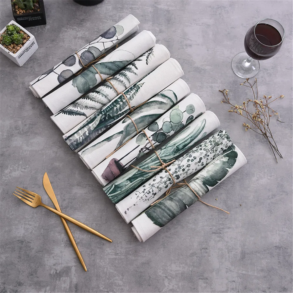 الإبداعية القماش الكتان تحديد الموقع الأخضر الطباعة نمط الجدول حصيرة الحرارة العزل عدم الانزلاق المفارش عاء كوستر ديكور المنزل 1 PCS