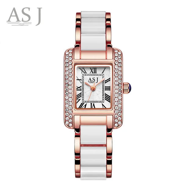 ASJ Top Brand Luxury Gold Women Watches Rhinestone Rome Clock Simulated Ceramic ASJ Top Brand Luxury Gold Women Watches Rhinestone Rome Clock Simulated Ceramic
