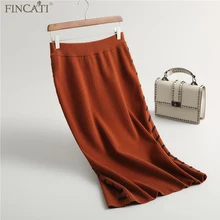 Fincati Женская трикотажная юбка Осень Новое поступление прямая до середины икры со шнуровкой сбоку эластичная талия Зимняя юбка Офисная Женская