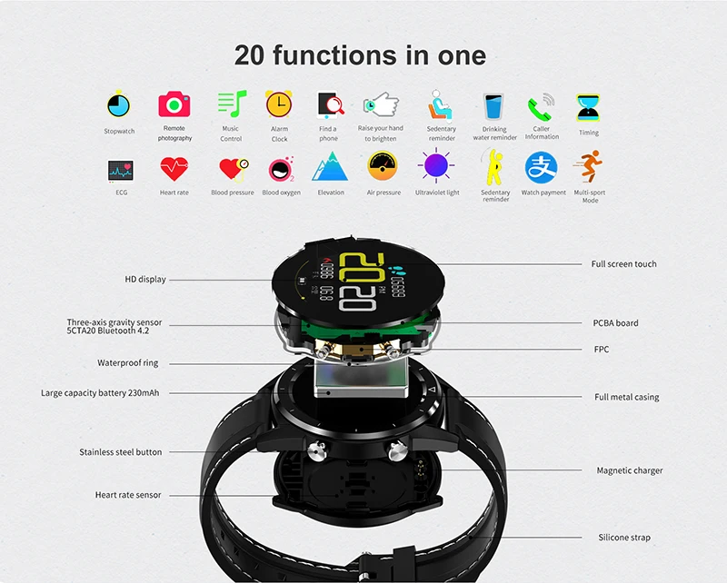 Мужские Смарт-часы, водонепроницаемые ЭКГ, пульсометр, монитор артериального давления, браслет, спортивный фитнес-трекер, умные часы для Android ios