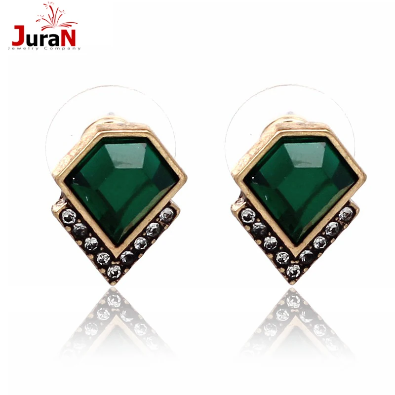 

JURAN Brand 2018 Trendy Fashion Punk Man-Made Faux Green Geometric Simple Marble Stone Triangle Stud Earrings For Women X3417