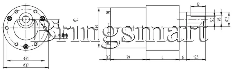 Bringsmart ; высокомоментный электродвигательпостоянного тока понижающий редуктор для двигателя мотор трамвай 6 V 12 V 24 V Реверсивный JGB37-3530