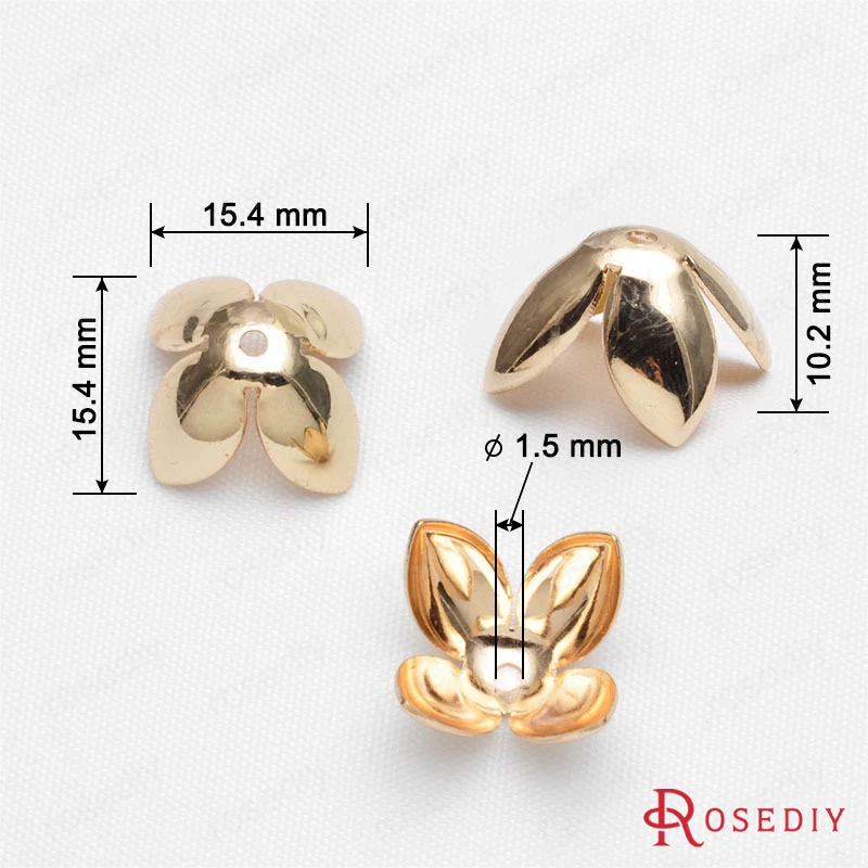 10 шт. 15,4x10,2 мм 24K цвета шампанского, позолоченные латунные бусины в виде цветка, крышки высокого качества, аксессуары для ювелирных изделий Diy