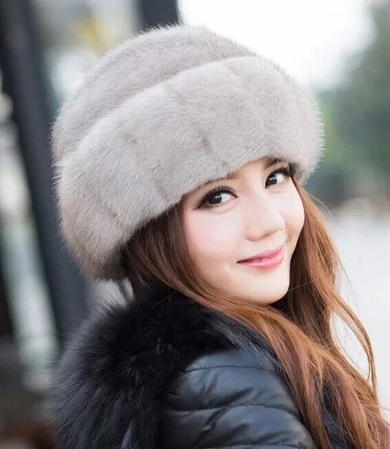 Best price at $119 Cheap Top Fashion 2016 Female Winter Casual Solid Hats Crescent Curved Mink Fur Hat For Women Free Shipping