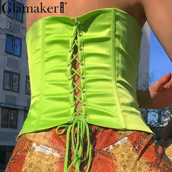Glamaker сзади кружево до бинты пикантные для женщин футболки светло зеленый панк без бретелек Лето cami top уличная Весна Топ