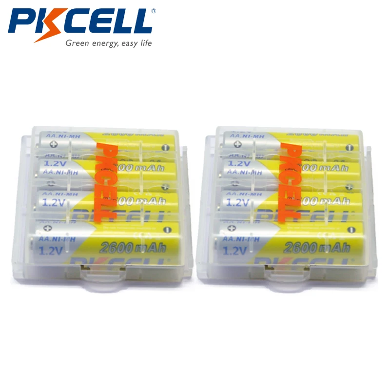 

PKCELL 8pcs/lot AA 2600Mah 1.2V battery 2A Ni-Mh Rechargeable Batteries AA Bateria with 2pcs Battery Hold Case Boxes