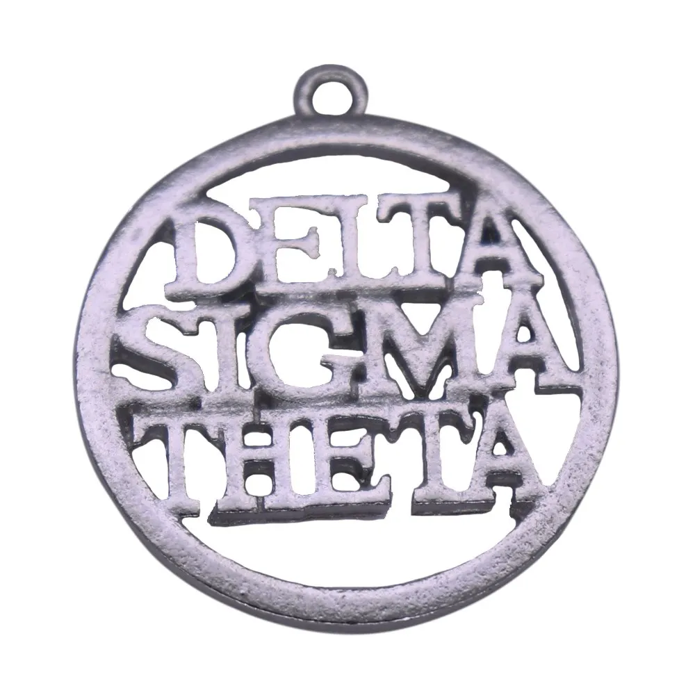 Двойной металлический греческие буквы DST Этикетка Знак Дельта Сигма Тета Кулон Шарм круглой формы колледж ювелирные изделия Новая мода