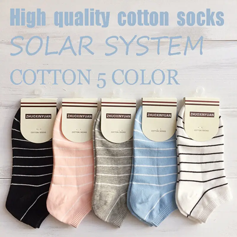 5/10 Pairs Of Socks Set Women Cotton Ankle Socks Girls Athletic Low-Cut Striped Short Socks