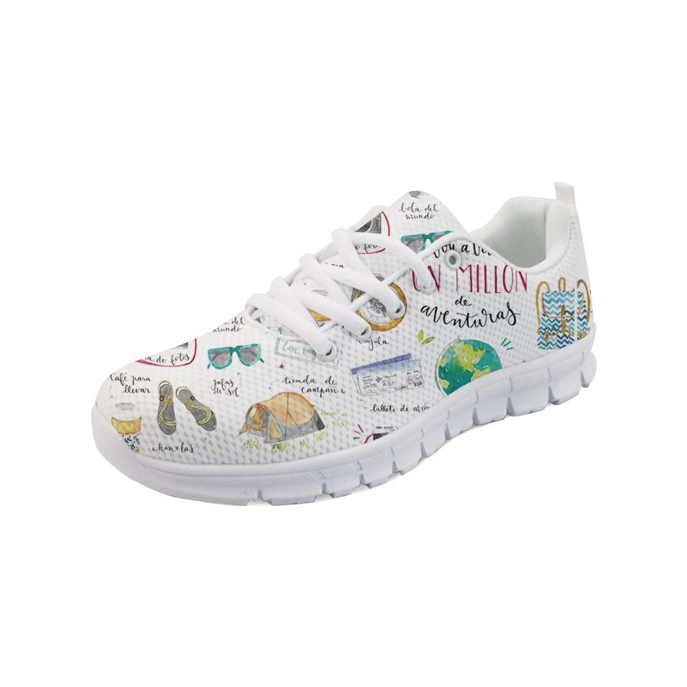 ELVISWORD Travel Theme Women Comfortable Flats Stamps Pattern Printing Nurse Sneakers Wholesale Drop Shipping Lace Up ELVISWORD Travel Theme Women Comfortable Flats Stamps Pattern Printing Nurse Sneakers Wholesale Drop Shipping Lace Up