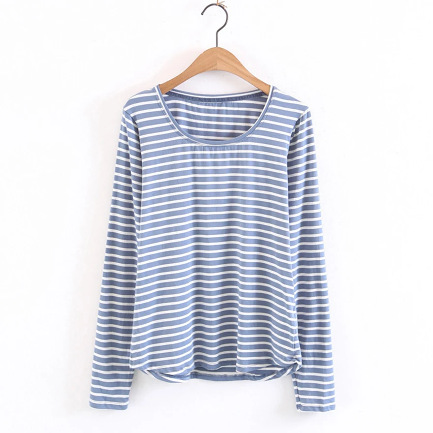 2017 Blue Striped T Shirt Women Causal O Neck Long Sleeve Girls Shirts Young Fashion Trend in T
