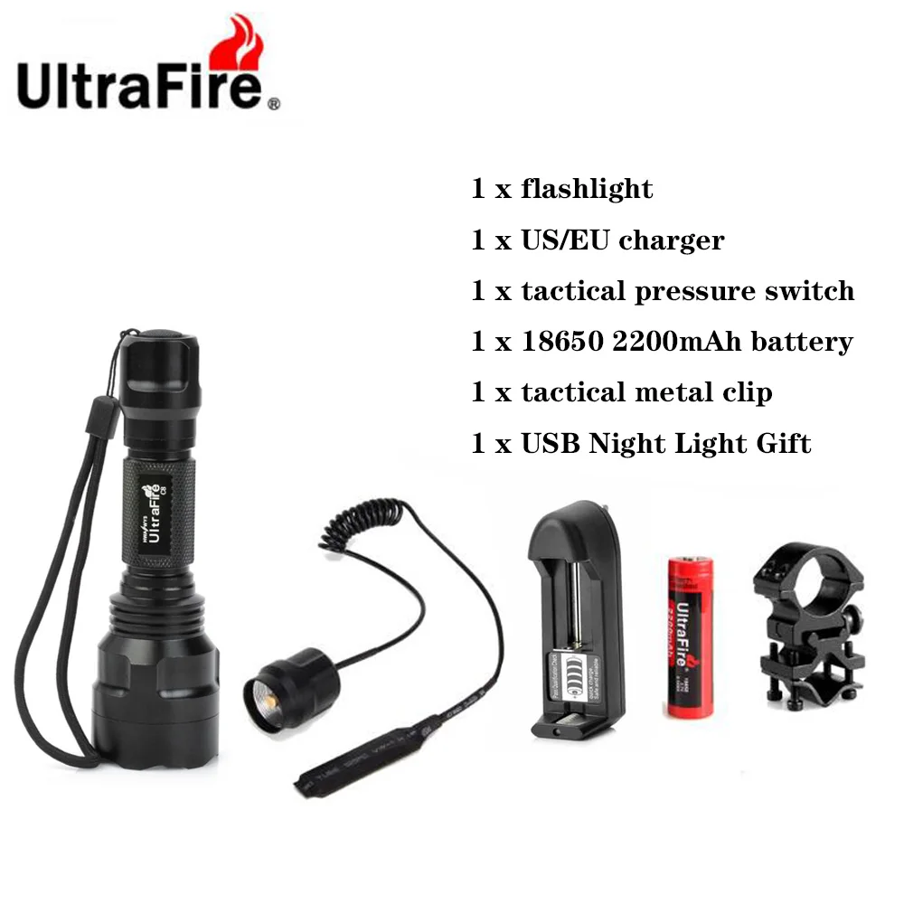 Ultrafire C8 светодиодный XM-LT6 1 Режим 18650 вспышка светильник перезаряжаемый аккумулятор 1200лм вспышка светильник Тактический LUZ передатчик лампа