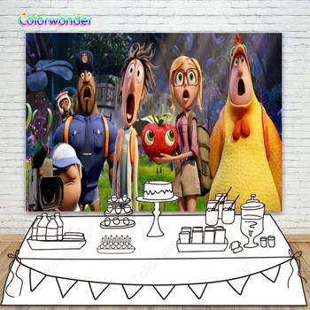 

Photography Background Cartoon Characters Scientist Flint with Sam and Others Aadventuring in the Food Forest Backdrop for Kids
