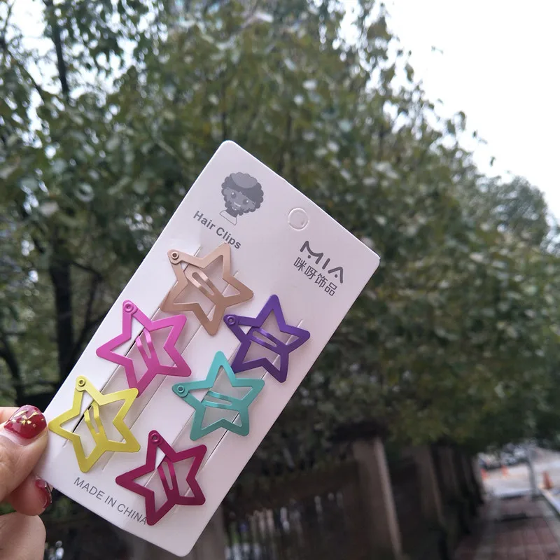 

6-piece clip-on child girl hairpin hair styling cute clip hairpin wave pentagram star color hairpin children
