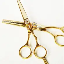 professional titanium 6.0 & 5.5 inch thinning cutting hair scissors shears set styling tools hairdressing scissors Free Shiping