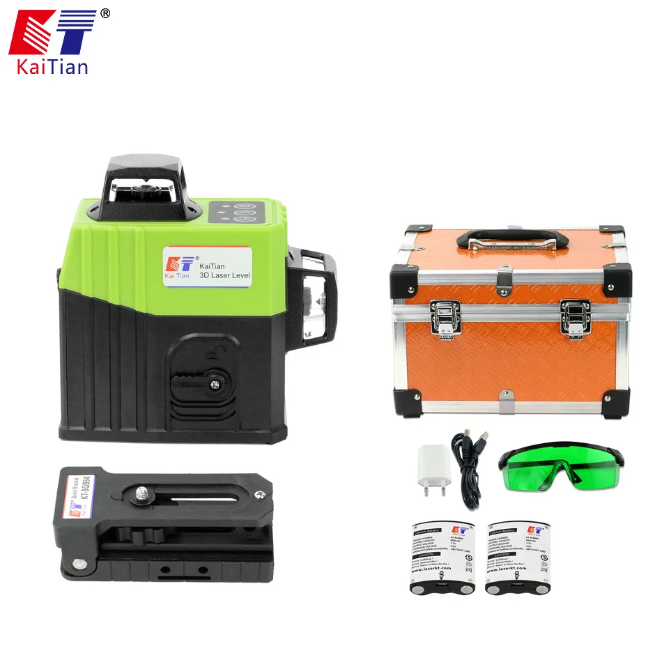 

KaiTian 12Lines 3D Laser Level Bracket 532nm Self-Leveling Cross Horizontal 360 Vertical Green Laser Beam Line Nivel Levels Tool