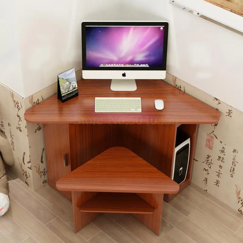 

Home office computer desk simple modern triangle corner corner bookcase one table stool combination
