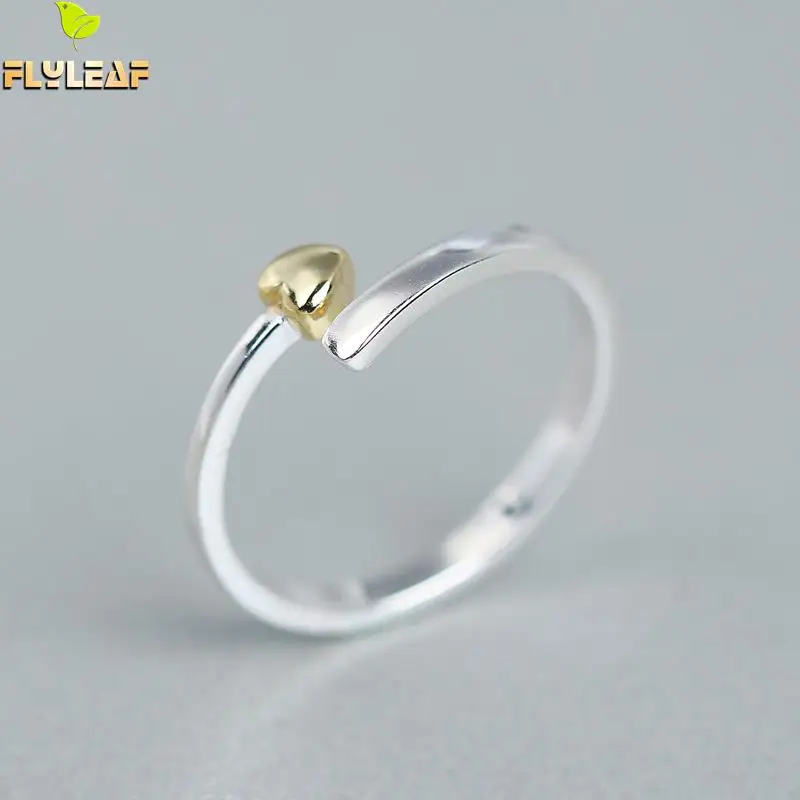 

Flyleaf 925 Sterling Silver Rings For Women Heart-shaped Wedding Femme Fashion Fine Jewelry Party Simple Open Ring Gold