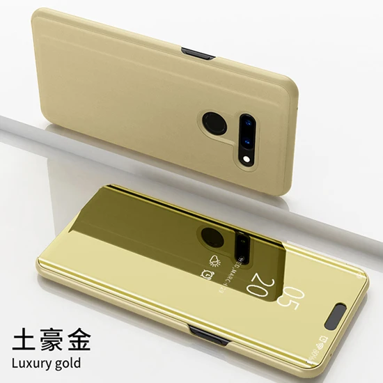Роскошный зеркальный флип-чехол для телефона V50 для LG V30 Plus, чехол для LG V30 V40 V50 G8 ThinQ, высококачественный чехол из искусственной кожи - Цвет: Золотой