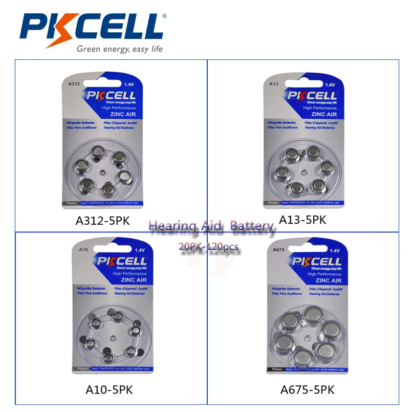 PKCELL 120pcs Hearing Aid Button Cell Battery Zinc Air 5PK A312 A675